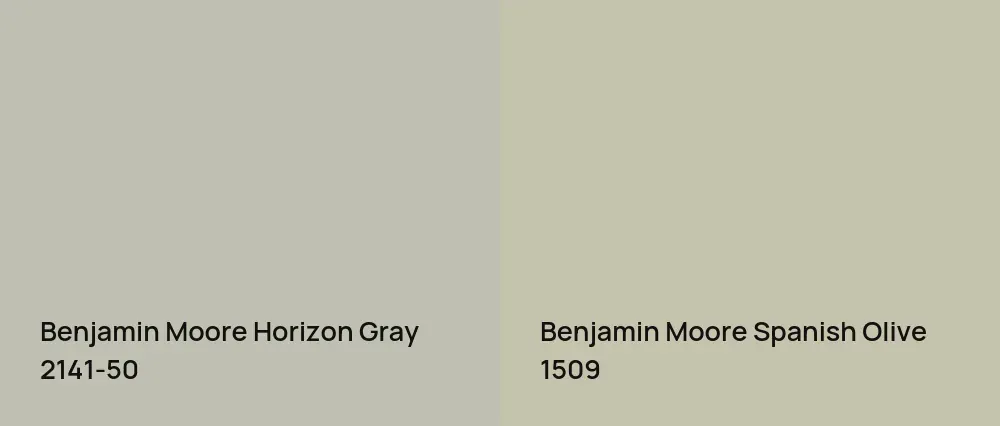 Benjamin Moore Horizon Gray 2141-50 vs Benjamin Moore Spanish Olive 1509