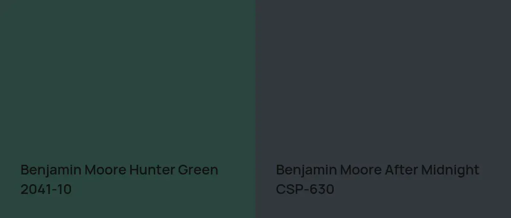 Benjamin Moore Hunter Green 2041-10 vs Benjamin Moore After Midnight CSP-630