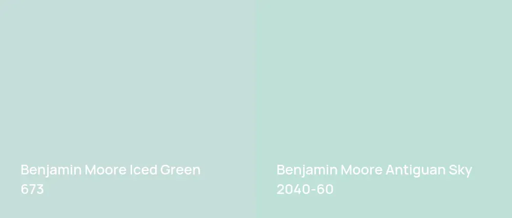 Benjamin Moore Iced Green 673 vs Benjamin Moore Antiguan Sky 2040-60
