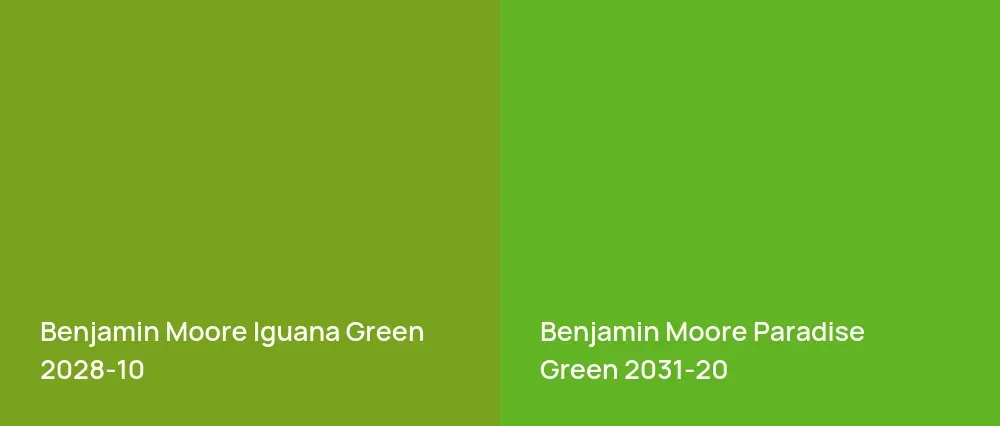 Benjamin Moore Iguana Green 2028-10 vs Benjamin Moore Paradise Green 2031-20