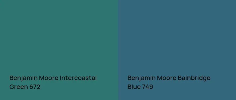 Benjamin Moore Intercoastal Green 672 vs Benjamin Moore Bainbridge Blue 749