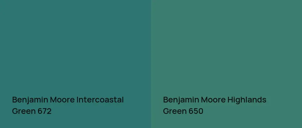 Benjamin Moore Intercoastal Green 672 vs Benjamin Moore Highlands Green 650