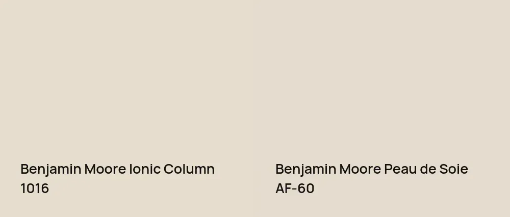Benjamin Moore Ionic Column 1016 vs Benjamin Moore Peau de Soie AF-60