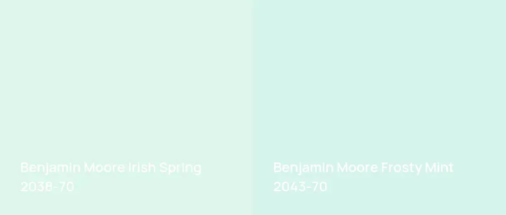 Benjamin Moore Irish Spring 2038-70 vs Benjamin Moore Frosty Mint 2043-70