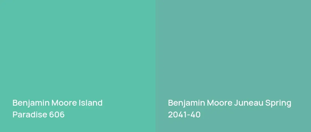 Benjamin Moore Island Paradise 606 vs Benjamin Moore Juneau Spring 2041-40