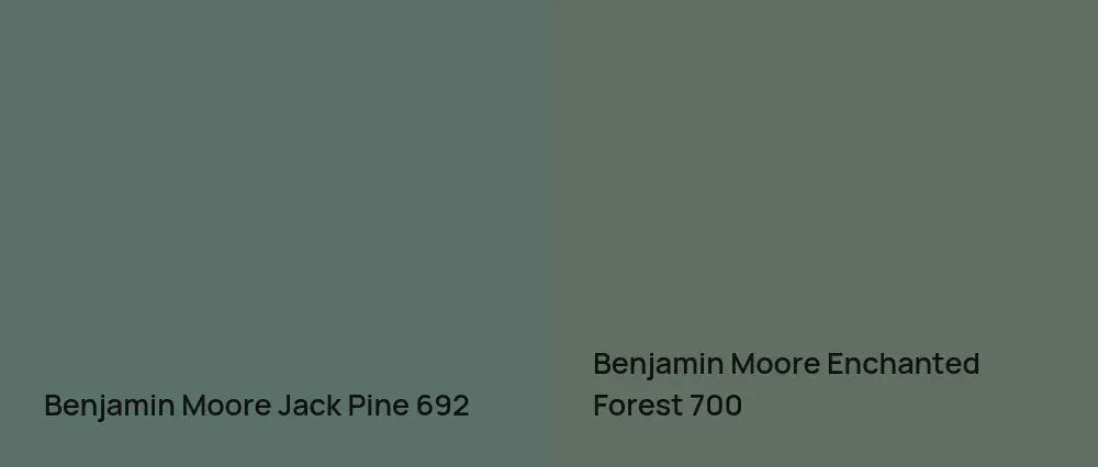 Benjamin Moore Jack Pine 692 vs Benjamin Moore Enchanted Forest 700