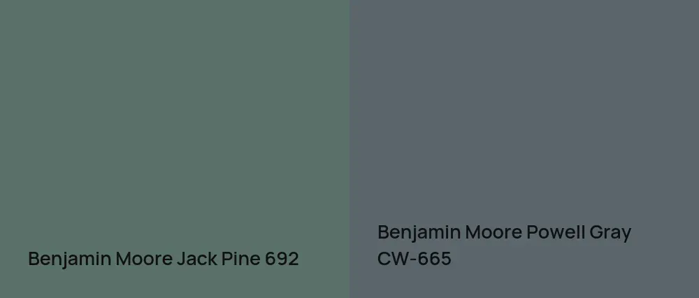 Benjamin Moore Jack Pine 692 vs Benjamin Moore Powell Gray CW-665