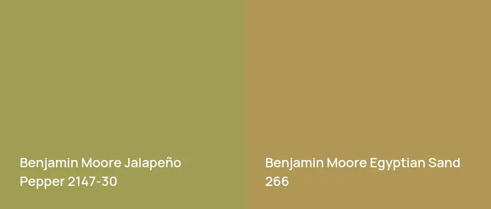Benjamin Moore Jalapeño Pepper 2147-30 vs Benjamin Moore Egyptian Sand 266