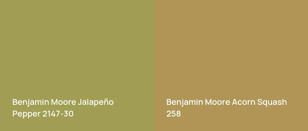 Benjamin Moore Jalapeño Pepper 2147-30 vs Benjamin Moore Acorn Squash 258