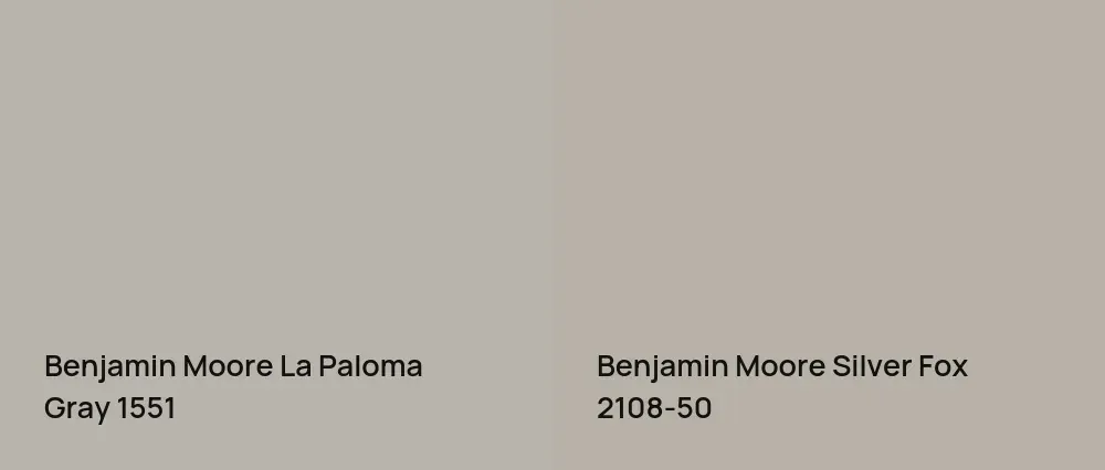 Benjamin Moore La Paloma Gray 1551 vs Benjamin Moore Silver Fox 2108-50