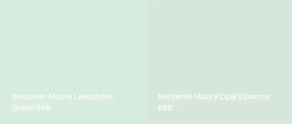 Benjamin Moore Lakeshore Green 848 vs Benjamin Moore Opal Essence 680