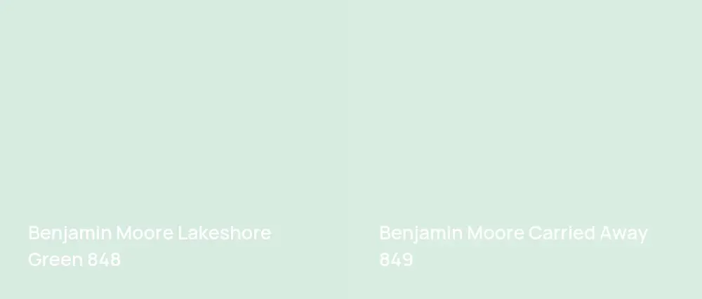 Benjamin Moore Lakeshore Green 848 vs Benjamin Moore Carried Away 849