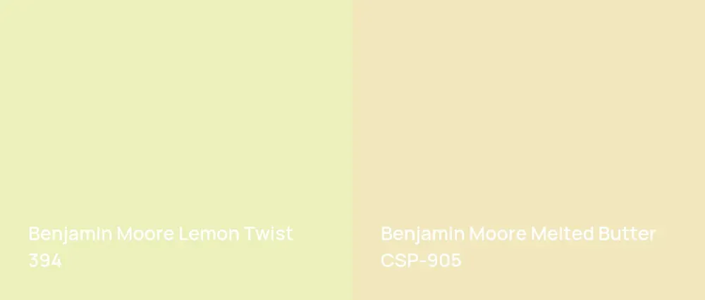 Benjamin Moore Lemon Twist 394 vs Benjamin Moore Melted Butter CSP-905