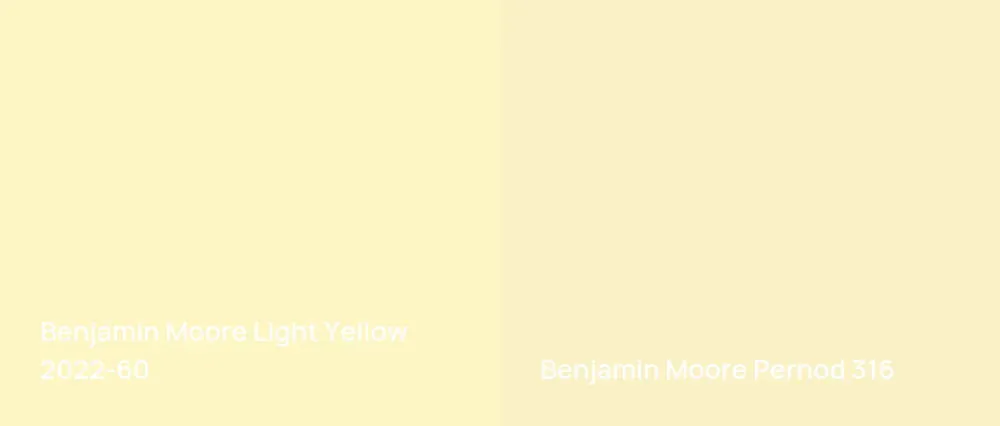 Benjamin Moore Light Yellow 2022-60 vs Benjamin Moore Pernod 316