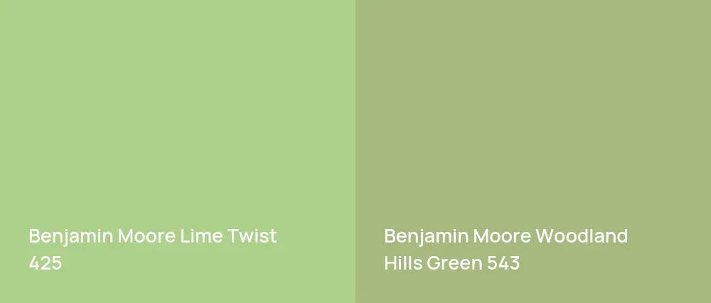 Benjamin Moore Lime Twist 425 vs Benjamin Moore Woodland Hills Green 543