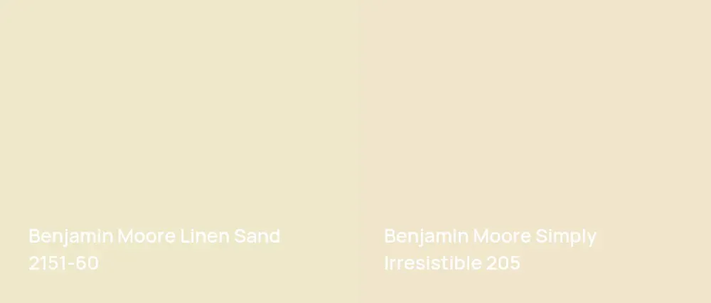 Benjamin Moore Linen Sand 2151-60 vs Benjamin Moore Simply Irresistible 205