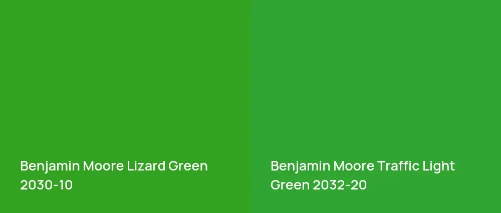 Benjamin Moore Lizard Green 2030-10 vs Benjamin Moore Traffic Light Green 2032-20