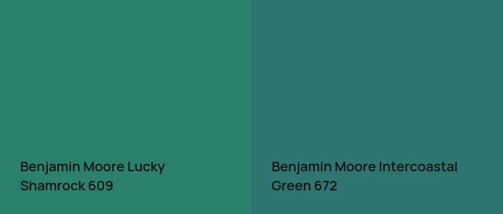 Benjamin Moore Lucky Shamrock 609 vs Benjamin Moore Intercoastal Green 672