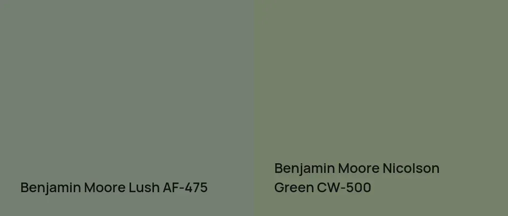 Benjamin Moore Lush AF-475 vs Benjamin Moore Nicolson Green CW-500