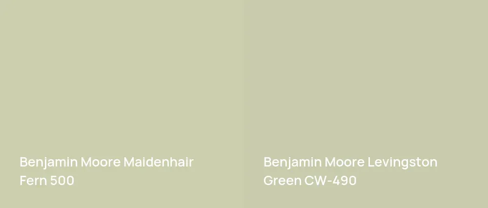 Benjamin Moore Maidenhair Fern 500 vs Benjamin Moore Levingston Green CW-490