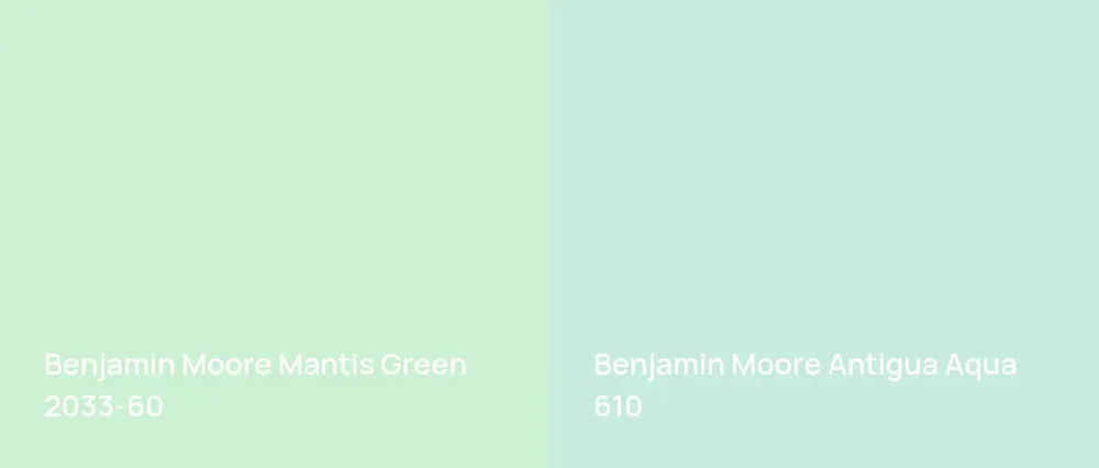 Benjamin Moore Mantis Green 2033-60 vs Benjamin Moore Antigua Aqua 610