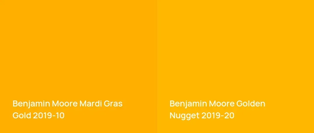 Benjamin Moore Mardi Gras Gold 2019-10 vs Benjamin Moore Golden Nugget 2019-20