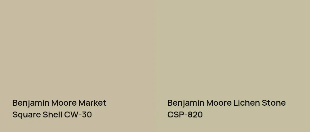 Benjamin Moore Market Square Shell CW-30 vs Benjamin Moore Lichen Stone CSP-820