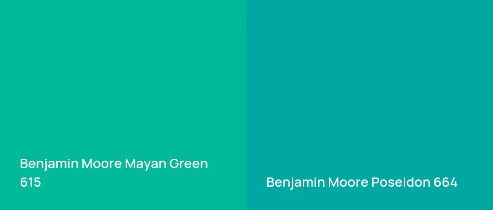 Benjamin Moore Mayan Green 615 vs Benjamin Moore Poseidon 664