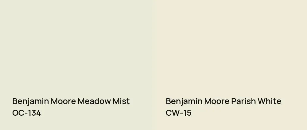 Benjamin Moore Meadow Mist OC-134 vs Benjamin Moore Parish White CW-15