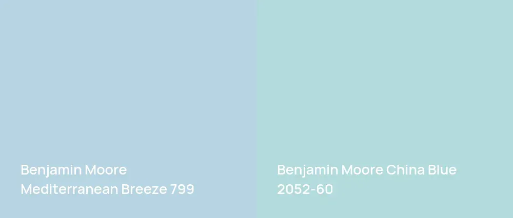 Benjamin Moore Mediterranean Breeze 799 vs Benjamin Moore China Blue 2052-60