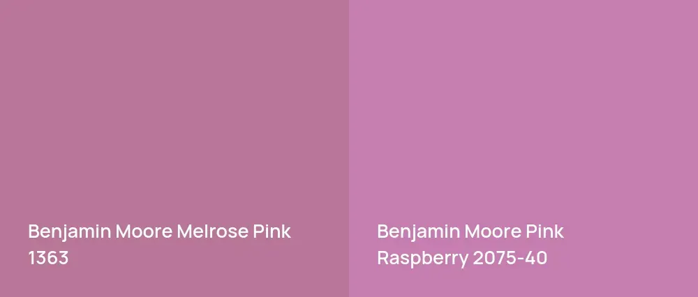 Benjamin Moore Melrose Pink 1363 vs Benjamin Moore Pink Raspberry 2075-40