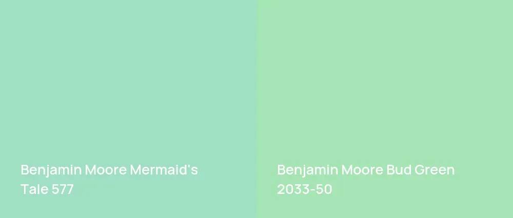 Benjamin Moore Mermaid's Tale 577 vs Benjamin Moore Bud Green 2033-50