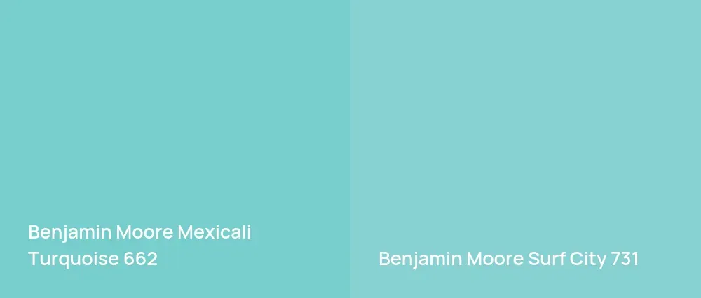 Benjamin Moore Mexicali Turquoise 662 vs Benjamin Moore Surf City 731