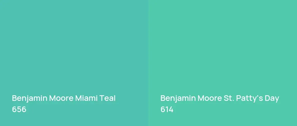 Benjamin Moore Miami Teal 656 vs Benjamin Moore St. Patty's Day 614