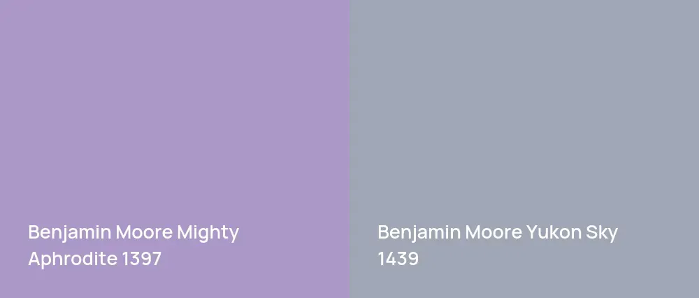 Benjamin Moore Mighty Aphrodite 1397 vs Benjamin Moore Yukon Sky 1439