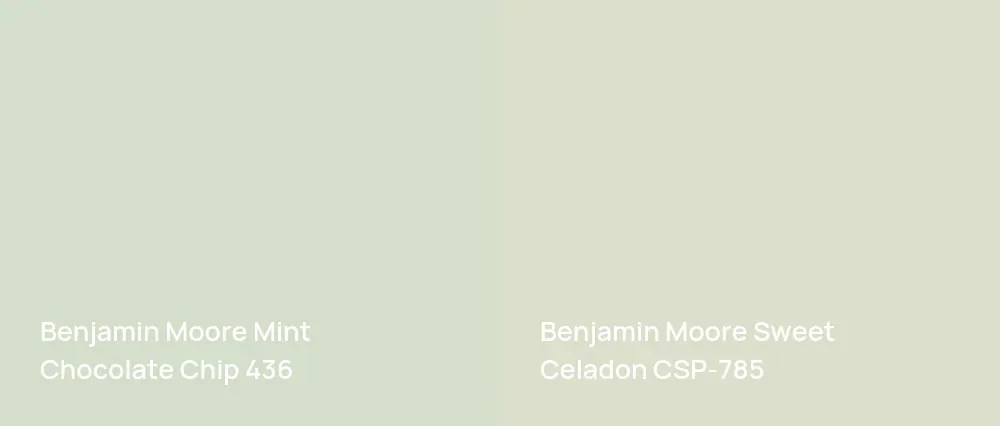 Benjamin Moore Mint Chocolate Chip 436 vs Benjamin Moore Sweet Celadon CSP-785