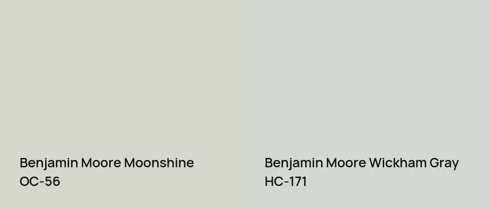 Benjamin Moore Moonshine OC-56 vs Benjamin Moore Wickham Gray HC-171