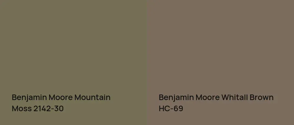 Benjamin Moore Mountain Moss 2142-30 vs Benjamin Moore Whitall Brown HC-69