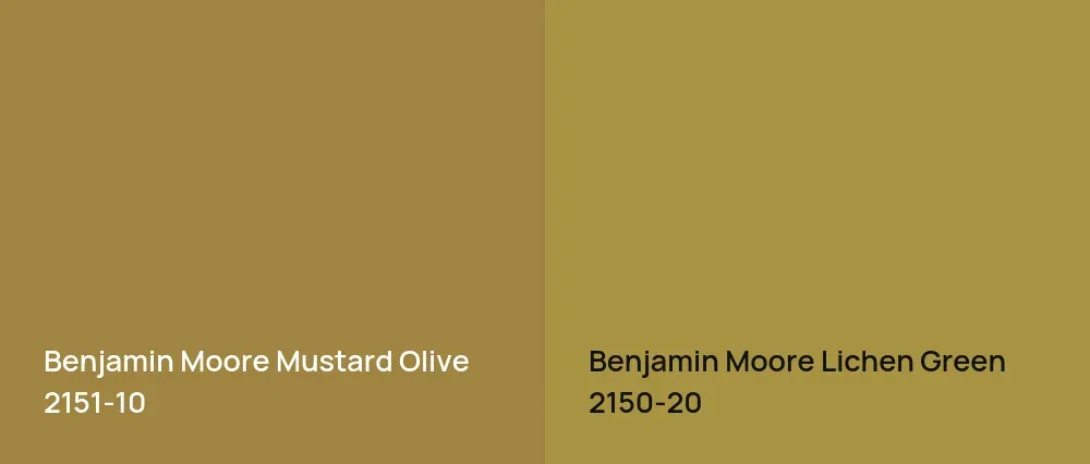 Benjamin Moore Mustard Olive 2151-10 vs Benjamin Moore Lichen Green 2150-20