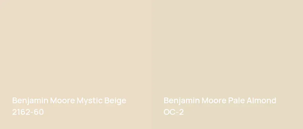 Benjamin Moore Mystic Beige 2162-60 vs Benjamin Moore Pale Almond OC-2