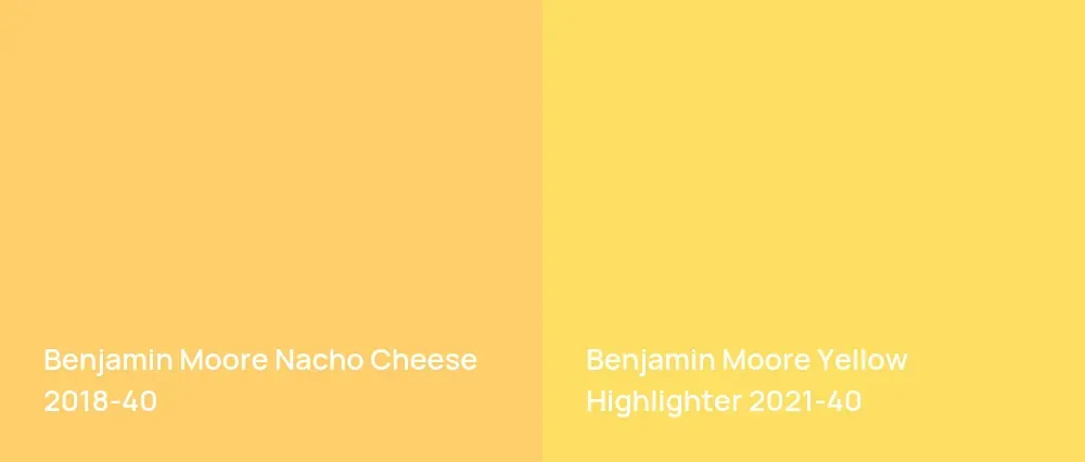 Benjamin Moore Nacho Cheese 2018-40 vs Benjamin Moore Yellow Highlighter 2021-40