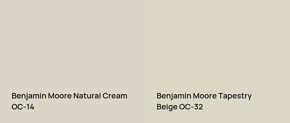 Benjamin Moore Natural Cream OC-14 vs Benjamin Moore Tapestry Beige OC-32