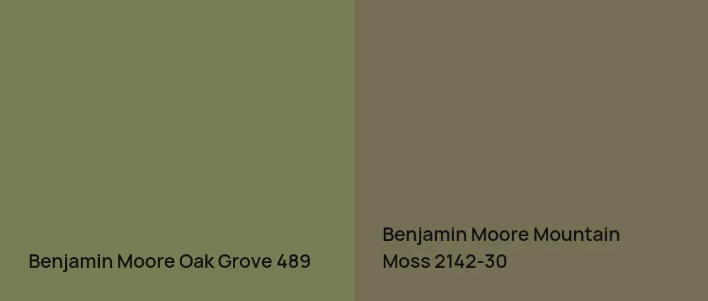 Benjamin Moore Oak Grove 489 vs Benjamin Moore Mountain Moss 2142-30