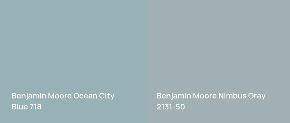 Benjamin Moore Ocean City Blue 718 vs Benjamin Moore Nimbus Gray 2131-50