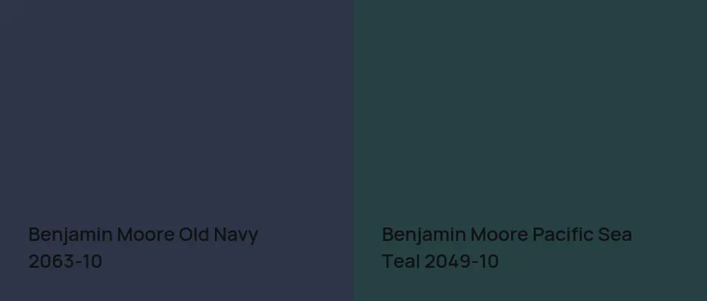 Benjamin Moore Old Navy 2063-10 vs Benjamin Moore Pacific Sea Teal 2049-10