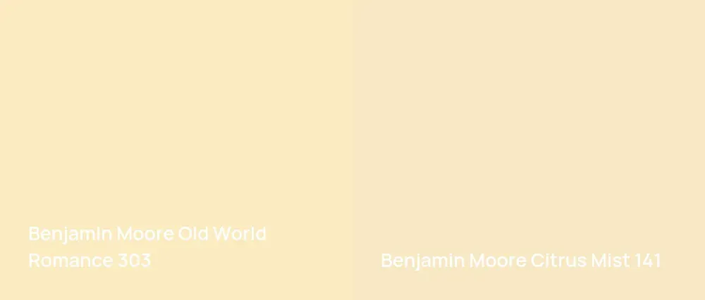 Benjamin Moore Old World Romance 303 vs Benjamin Moore Citrus Mist 141