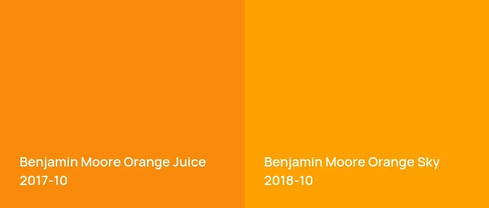 Benjamin Moore Orange Juice 2017-10 vs Benjamin Moore Orange Sky 2018-10