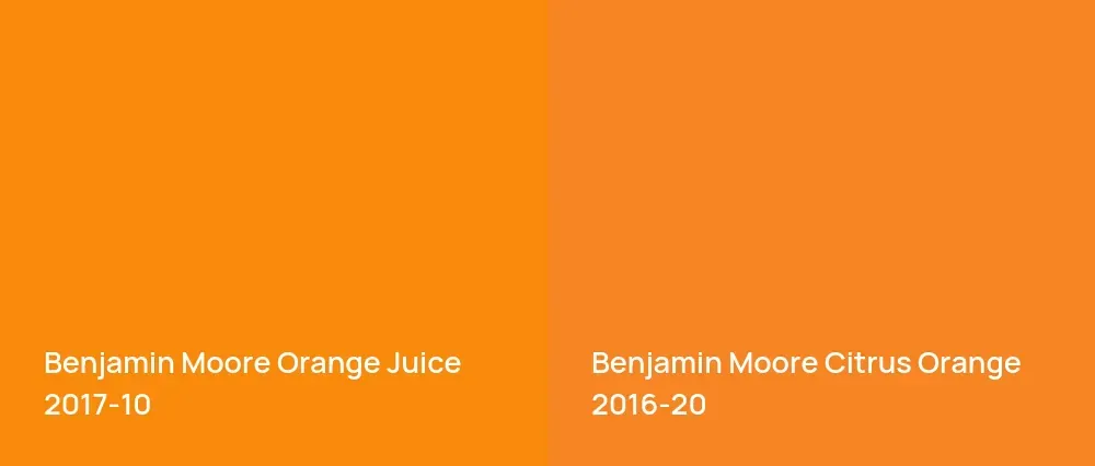 Benjamin Moore Orange Juice 2017-10 vs Benjamin Moore Citrus Orange 2016-20