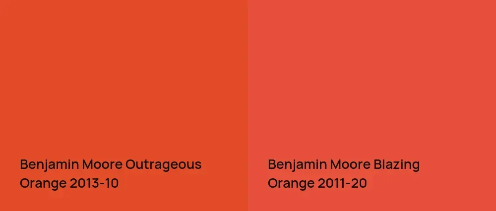 Benjamin Moore Outrageous Orange 2013-10 vs Benjamin Moore Blazing Orange 2011-20