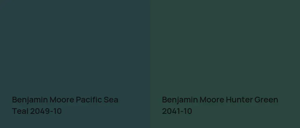 Benjamin Moore Pacific Sea Teal 2049-10 vs Benjamin Moore Hunter Green 2041-10